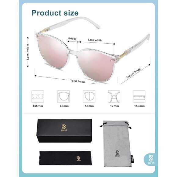 ⚡SOJOS Womens Clear Trendy Classic Round Retro Vintage Large Frame Sunglasses - Picture 5 of 5